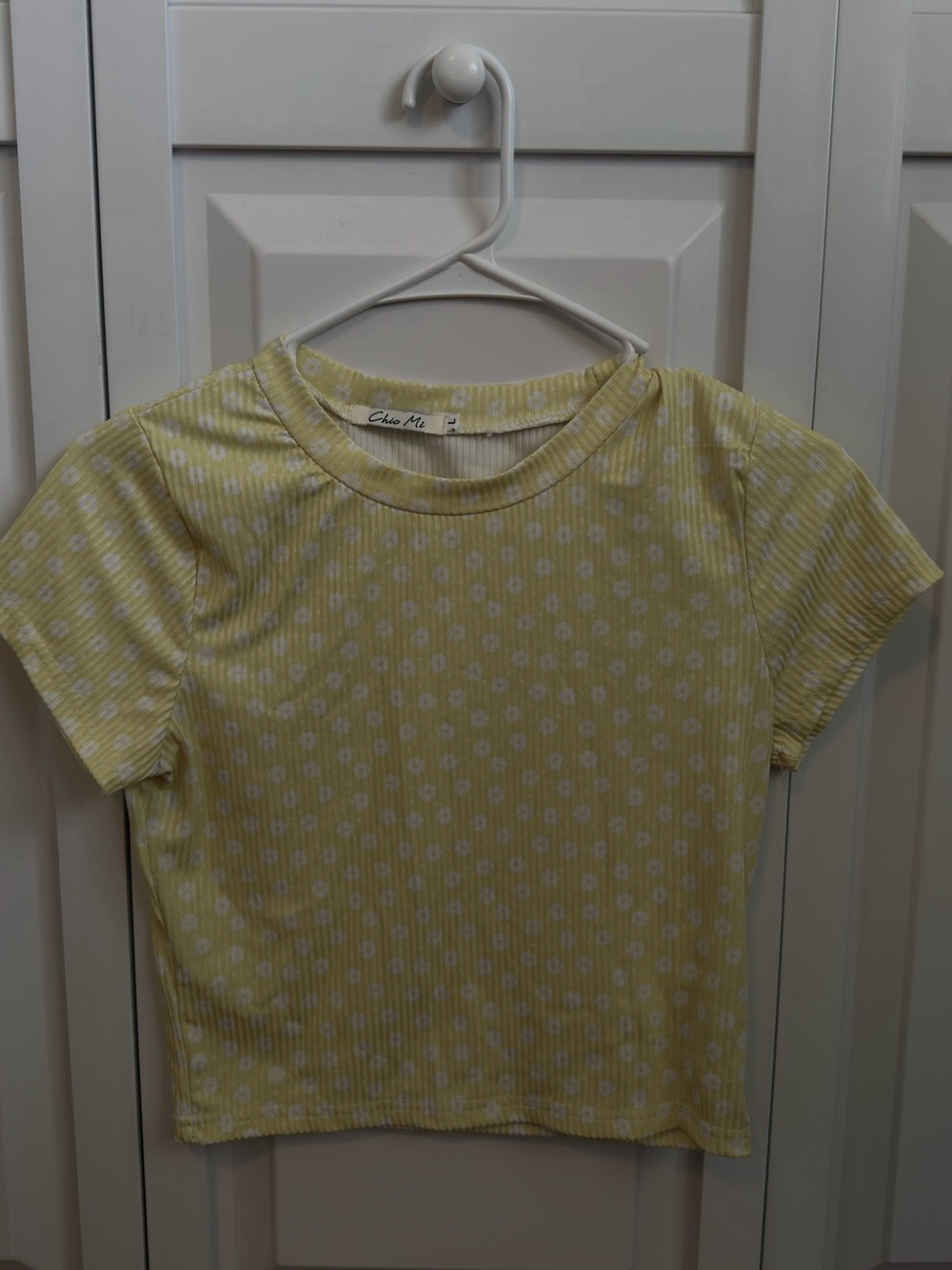 chic Mi Yellow Floral Ribbed Crop Top